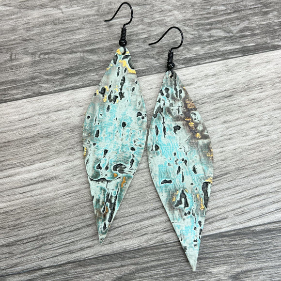 Leather Earrings ~Laura~ Textured Aged Turquoise