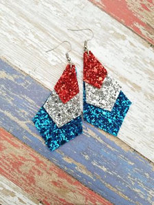 Triple Layer Glitter Earrings Patriotic