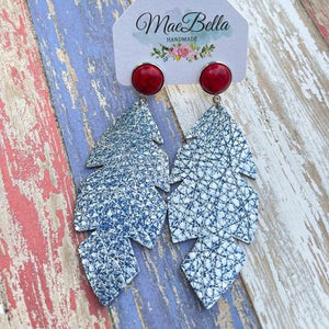 Stud Feather Leather Earrings Patriotic