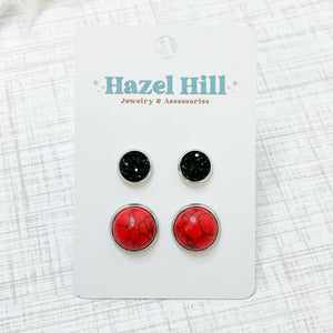 Red Stone Howlite Duo Stud Earring Set