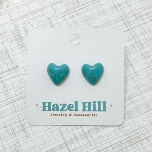 Heart Turquoise Howlite Stone Studs